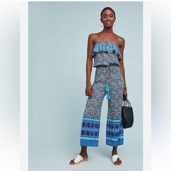 Anthropologie Blue Bohemian Jumpsuit with Wide-Leg Design - Picture 1 of 5